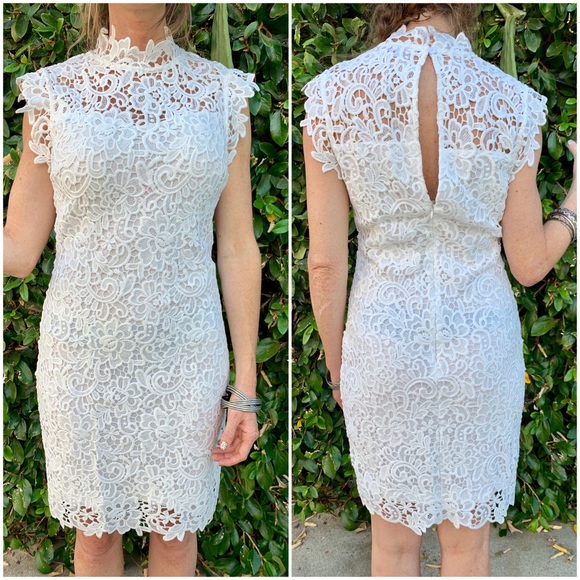 White Dress Lace Embroidered Bodycon Women Size S - Picture 2 of 6